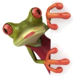 Grenouille à robe rouge tenant une pancarte blanche